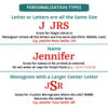 Personalization type explanation to aid you in choosing your designs.