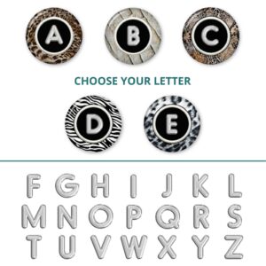 animal skin print pocket mirror, image showing the sample of the alphabets that you can choose from.