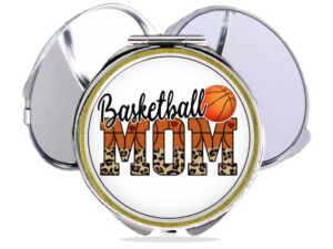basketball mom compact mirror main image, front view to show the design details.