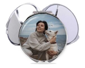 custom photo cosmetic compact mirror main image, front view to show the design details.