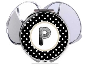 polka dot art silver purse mirror, item SKU COMP466A., variation image front view to show the design details.