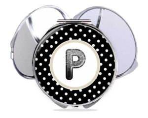 polka dot art silver purse mirror, item SKU COMP466A., variation image front view to show the design details.