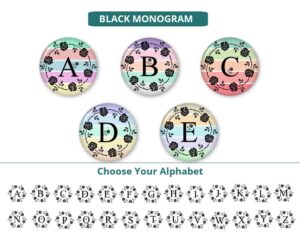 personalized metal compact mirror, image showing the sample of the alphabets that you can choose from.