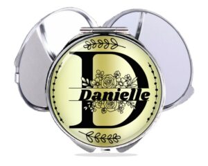 Personalized initial compact mirror, item sku - COMP415 gold, variation images showing a sample of the design.