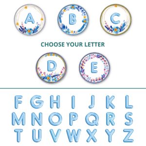 baby blue floral print purse mirror, image showing the sample of the alphabets that you can choose from.