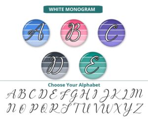 personalized monogram pocket mirror, image showing the sample of the alphabets that you can choose from.