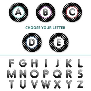 polka dot art purse mirror, image showing the sample of the alphabets that you can choose from.