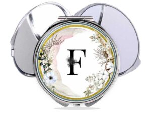 floral wreath initials purse mirror, item SKU COMP460A., variation image front view to show the design details.