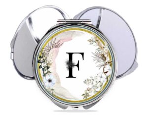 floral wreath initials purse mirror, item SKU COMP460A., variation image front view to show the design details.