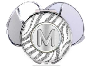 Animal Print silver pocket mirror, item SKU COMP455A., variation image front view to show the design details.
