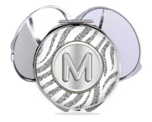 Animal Print silver pocket mirror, item SKU COMP455A., variation image front view to show the design details.