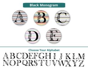 Monogram Initial compact mirror personalized, image showing the sample of the alphabets that you can choose from.