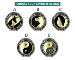 yin yang portable compact mirror, item SKU COMP418G2, variation image front view to show the design details.