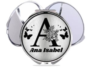 Personalized initial compact mirror custom name main image, front view to show the design details.