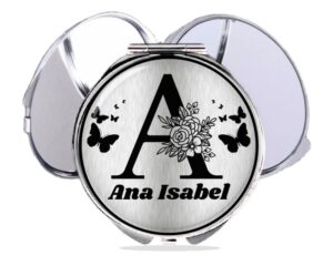 Personalized initial compact mirror custom name main image, front view to show the design details.