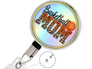 Basketball Mom Retractable Badge Reel - Badr425 B, Front View To Show The Design Details. Created By Terlis Designs.