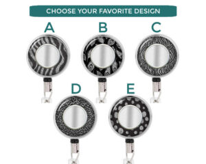 Black Silver Glitter Employee Badge Reel - Badr454 Variations Image Showing The Design(S) You Can Choose From. Created By Terlis Designs.