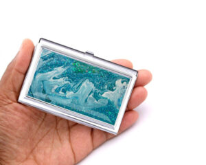 Business Card Case Gift For Lawyer Bus188, Laying On A woman's Hand To Show The Size. Designed By Terlis Designs.