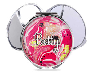 Compact mirror gifts, front view to show the design details. Item SKU - comp320d, by terlis designs.