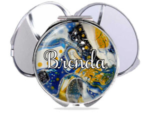 Cosmetic pocket mirror, front view to show the design details. Item SKU - comp95e, by terlis designs.