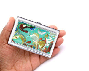 Credit Card Case Work Friend Gift Bus163, Laying On A woman's Hand To Show The Size. Designed By Terlis Designs.