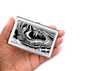 Credit Card Holder Gift For Boss Bus58, Laying On A woman's Hand To Show The Size. Designed By Terlis Designs.