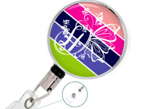 Custom Monogram Initial RetractableBadge Clip - Badr434, Front View To Show The Design Details. Created By Terlis Designs.