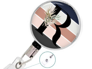 Custom Monogram Initial Retractable Badge Reel - Badr440 B, Front View To Show The Design Details. Created By Terlis Designs.