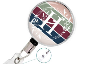 Custom Monogram Retractable Badge Reel - Badr437, Front View To Show The Design Details. Created By Terlis Designs.