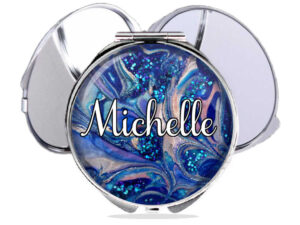 Custom double-sided compact mirror, front view to show the design details. Item SKU - comp197d, by terlis designs.