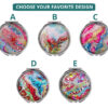 Custom double sided makeup mirror image showing the five base designs that you can choose from, each base can be personalized with your name or intials.