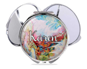 Custom double sided makeup mirror, front view to show the design details. Item SKU - comp336b, by terlis designs.