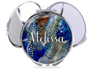 Custom floral compact mirror, front view to show the design details. Item SKU - comp153c, by terlis designs.
