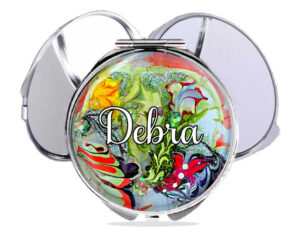Custom floral makeup mirror, front view to show the design details. Item SKU - comp69b, by terlis designs.