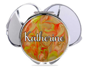 Custom magnifying compact mirror, front view to show the design details. Item SKU - comp71a, by terlis designs.