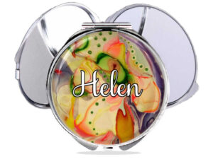 Custom metal compact mirror, front view to show the design details. Item SKU - comp73a, by terlis designs.