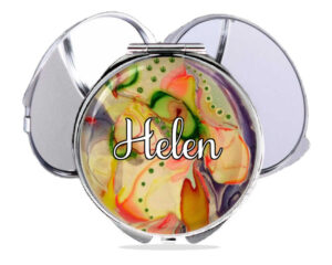 Custom metal compact mirror, front view to show the design details. Item SKU - comp73a, by terlis designs.