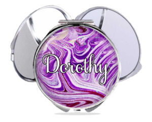 Custom silver makeup mirror, front view to show the design details. Item SKU - comp171d, by terlis designs.