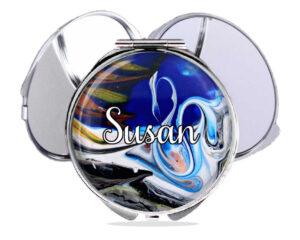 Custom travel compact mirror, front view to show the design details. Item SKU - comp376a, by terlis designs.