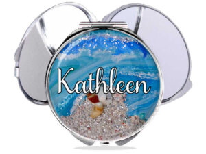 Double sided pocket mirror, front view to show the design details. Item SKU - comp114d, by terlis designs.