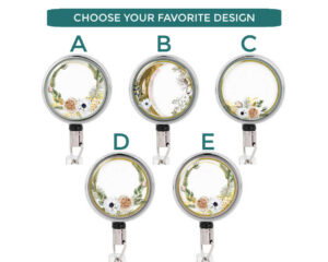 Floral Wreath Retractable Name Tag Holder - Badr459 Variations Image Showing The Design(S) You Can Choose From. Created By Terlis Designs.