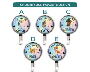 Just A Girl Who Loves Pitbulls Badge Reel - Badr422 Image Showing The Design(S) You Can Choose From. Created By Terlis Designs.