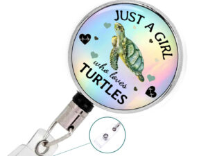 Just A Girl Who Loves Turtles Badge Reel - Badr423 A, Front View To Show The Design Details. Created By Terlis Designs.