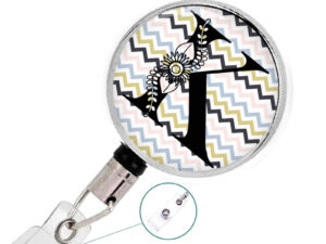 Monogram Initial Retractable Badge Reel Personalized - Badr441 C, Front View To Show The Design Details. Created By Terlis Designs.
