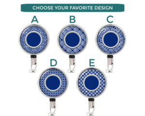Navy Blue Tie Dye Print Doctor Badge Holder - Badr475 Variations Image Showing The Design(S) You Can Choose From. Created By Terlis Designs.