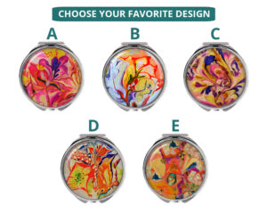 Ocean art compact mirror image showing the five base designs that you can choose from, each base can be personalized with your name or intials.