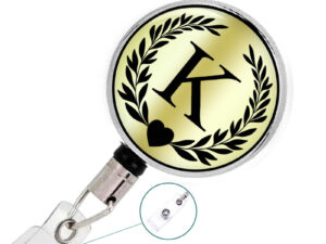 Personalized Initial Badge Reel Custom Monogram - Badr417 K, Front View To Show The Design Details. Created By Terlis Designs.