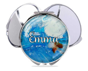 Personalized name compact mirror, front view to show the design details. Item SKU - comp75a, by terlis designs.