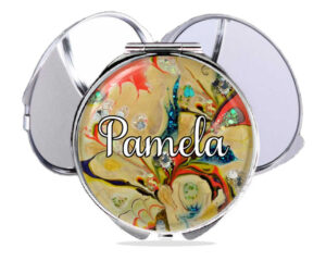 Personalized name handheld mirror, front view to show the design details. Item SKU - comp76b, by terlis designs.