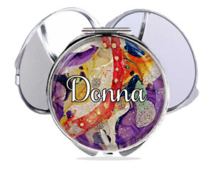 Personalized name makeup mirror, front view to show the design details. Item SKU - comp225b, by terlis designs.